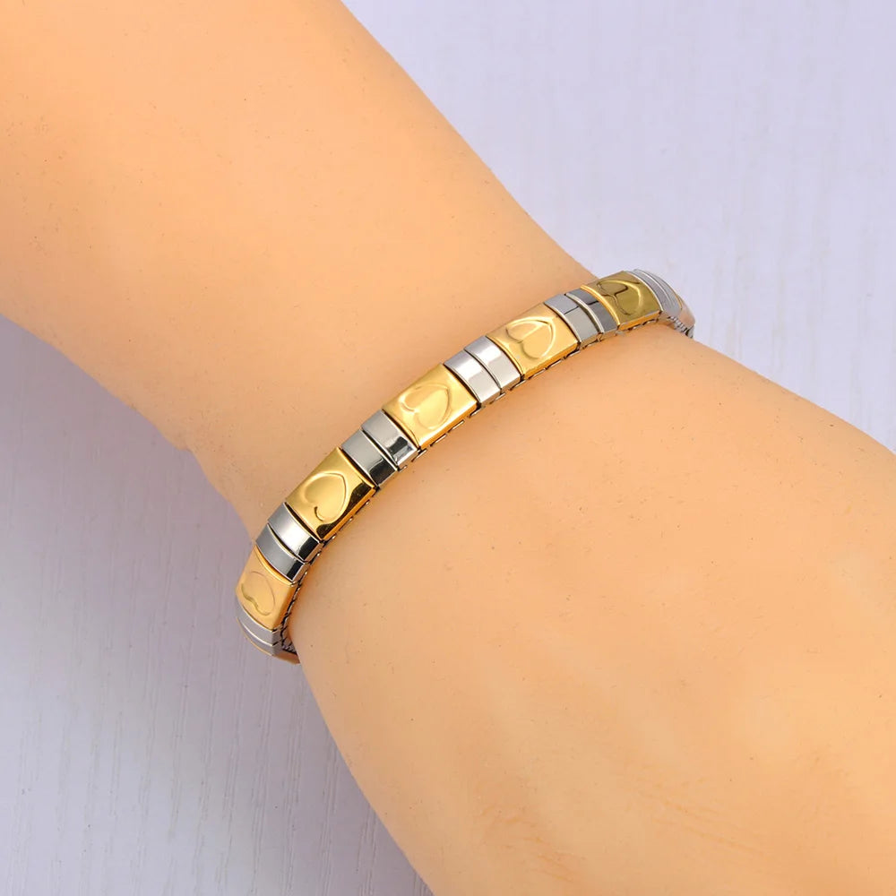 Pulseira Feminina Banhada a Ouro – Aço Inoxidável com Cristal – À Prova d'água