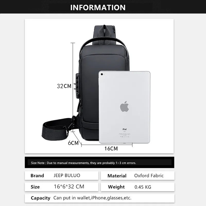 Bolsa Transversal Masculina Jeep Buluo – Nylon Antifurto – Vários Compartimentos