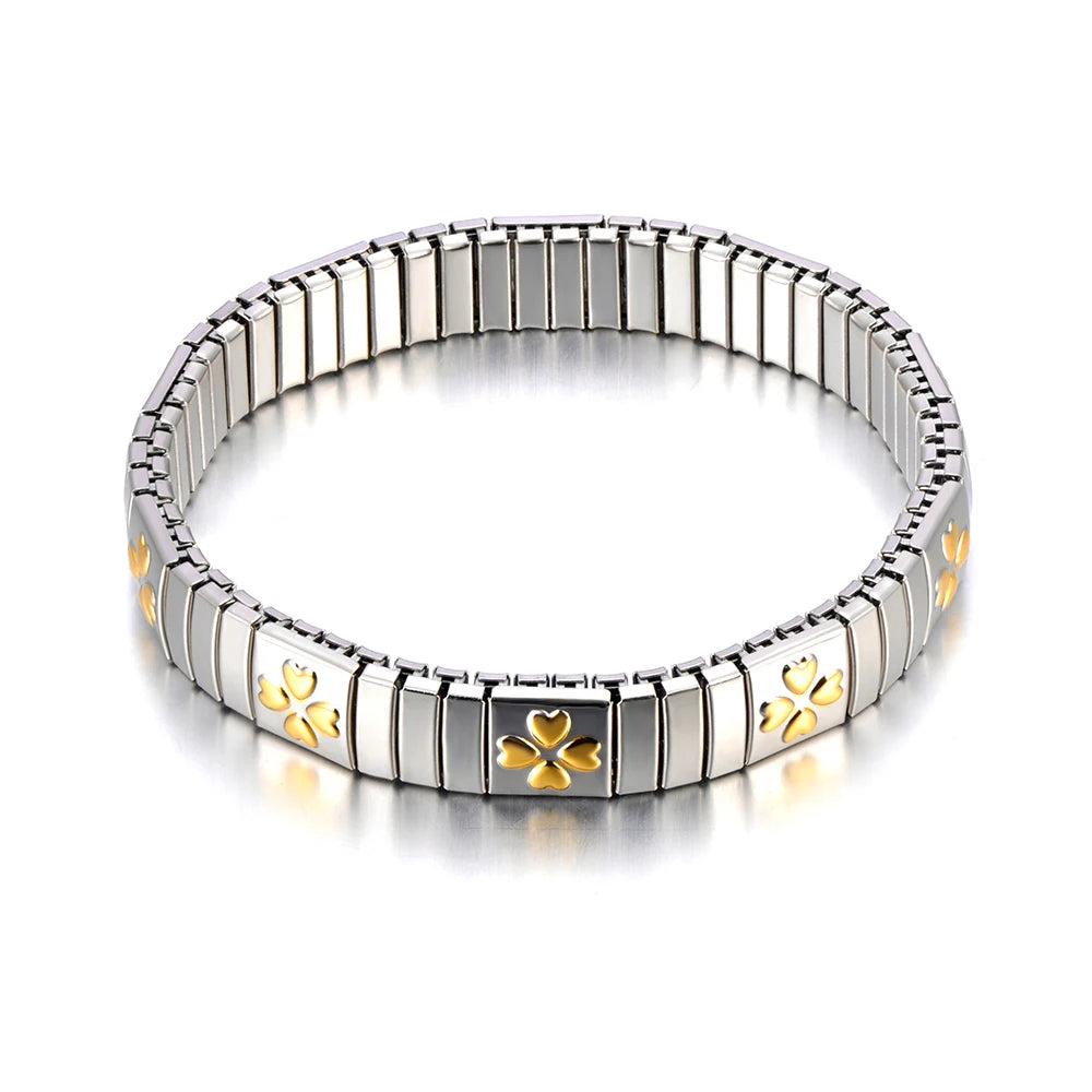 Pulseira Feminina Banhada a Ouro – Aço Inoxidável com Cristal – À Prova d'água