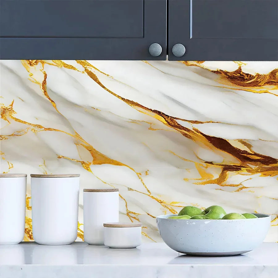 Marble Patterned Wallpaper for Kitchen Dining Room Waterproof and Oil Resistant Home Decoration Background Stickers Wallpaper