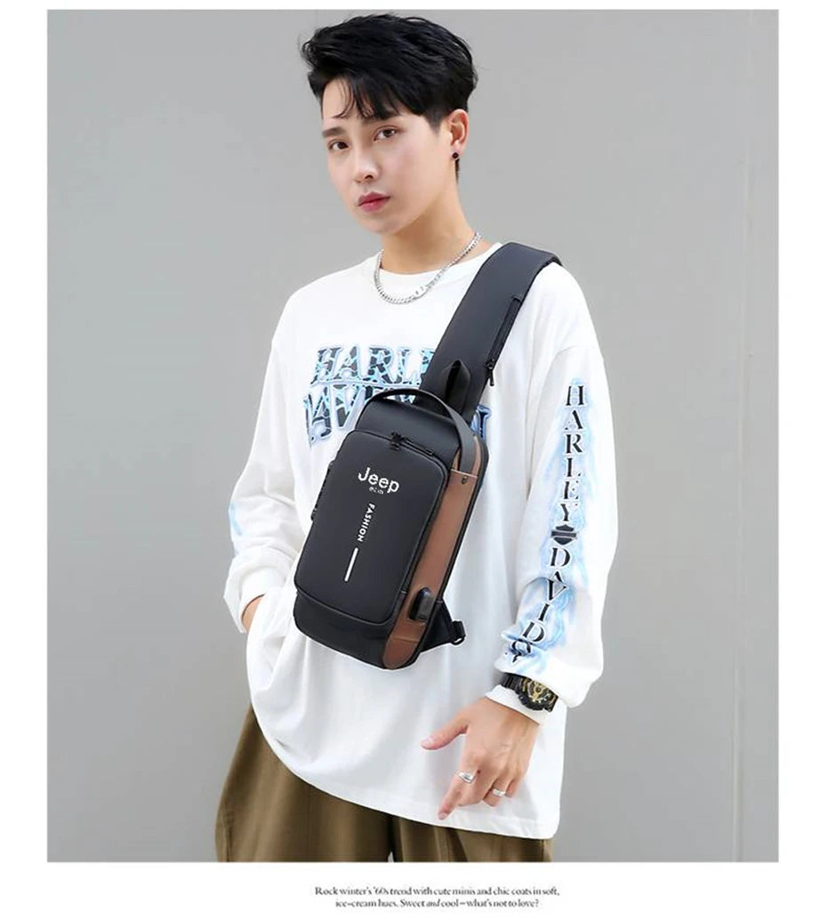 Bolsa Transversal Masculina Jeep Buluo – Nylon Antifurto – Vários Compartimentos