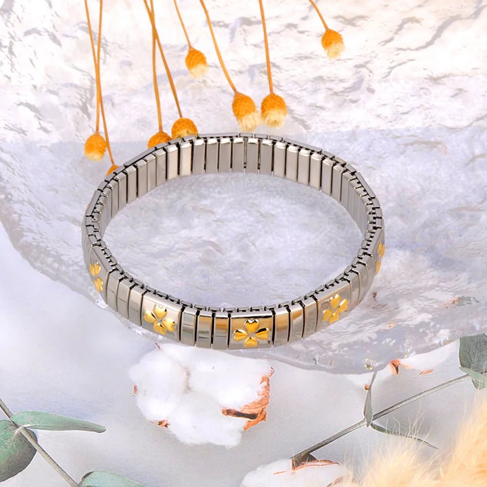 Pulseira Feminina Banhada a Ouro – Aço Inoxidável com Cristal – À Prova d'água