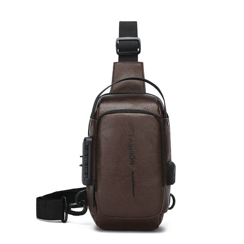 Bolsa Transversal Masculina Antifurto – Porta USB – Cadeado com Senha – Couro PU
