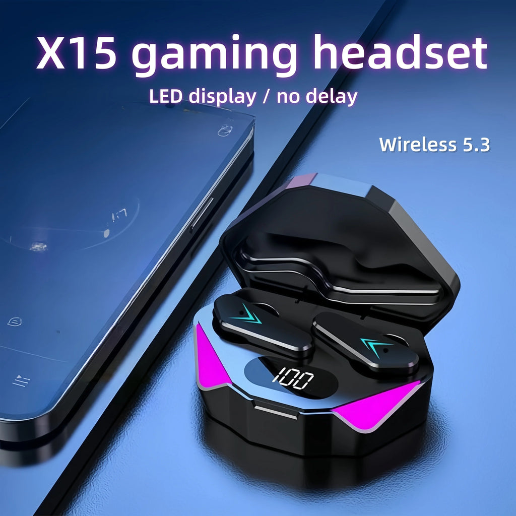 Fone de Ouvido Bluetooth TWS X15 – Display LED – Microfone – Cancelamento de Ruído – Esportes e Games