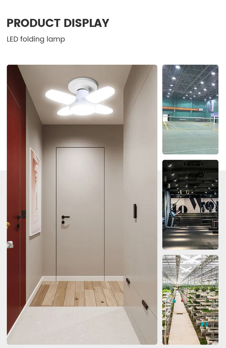 Lâmpada LED Dobrável E27 28W – Luz Branca 6500K – Para Teto e Garagem