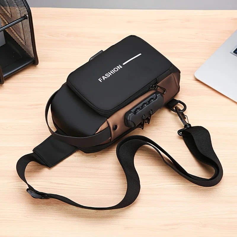 Bolsa Transversal Masculina – Tecido Oxford – Bolso para Celular – Cadeado com Senha