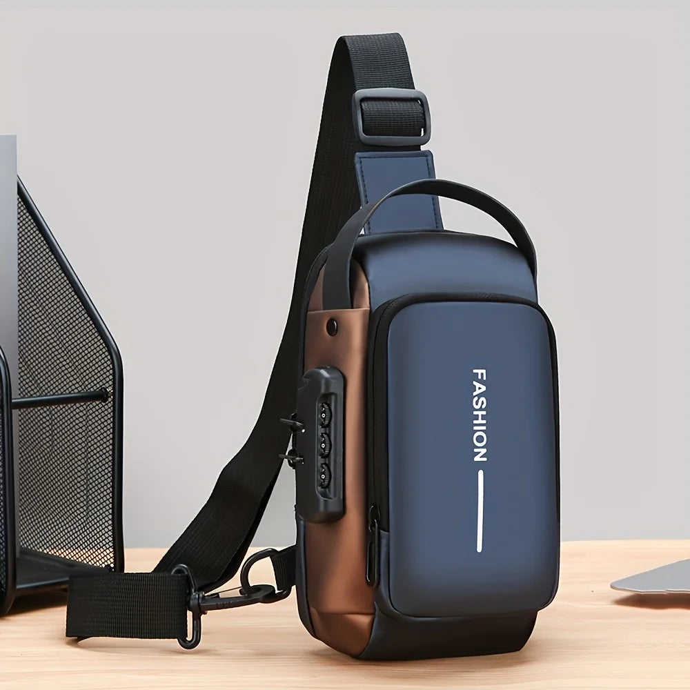 Bolsa Transversal Masculina – Tecido Oxford – Bolso para Celular – Cadeado com Senha