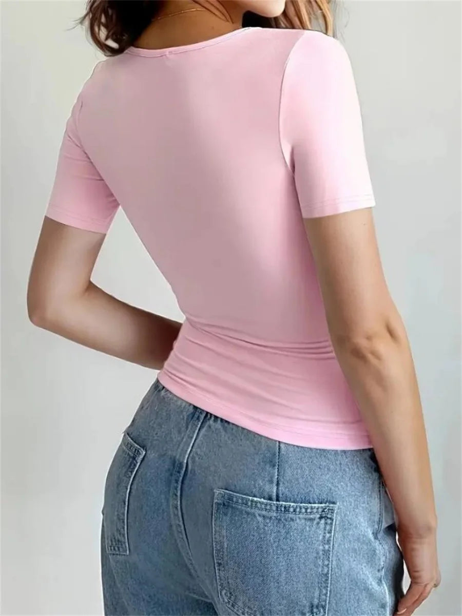 Kit 3 Camisetas Femininas Slim Fit Manga Curta Gola Redonda Y2k Vintage