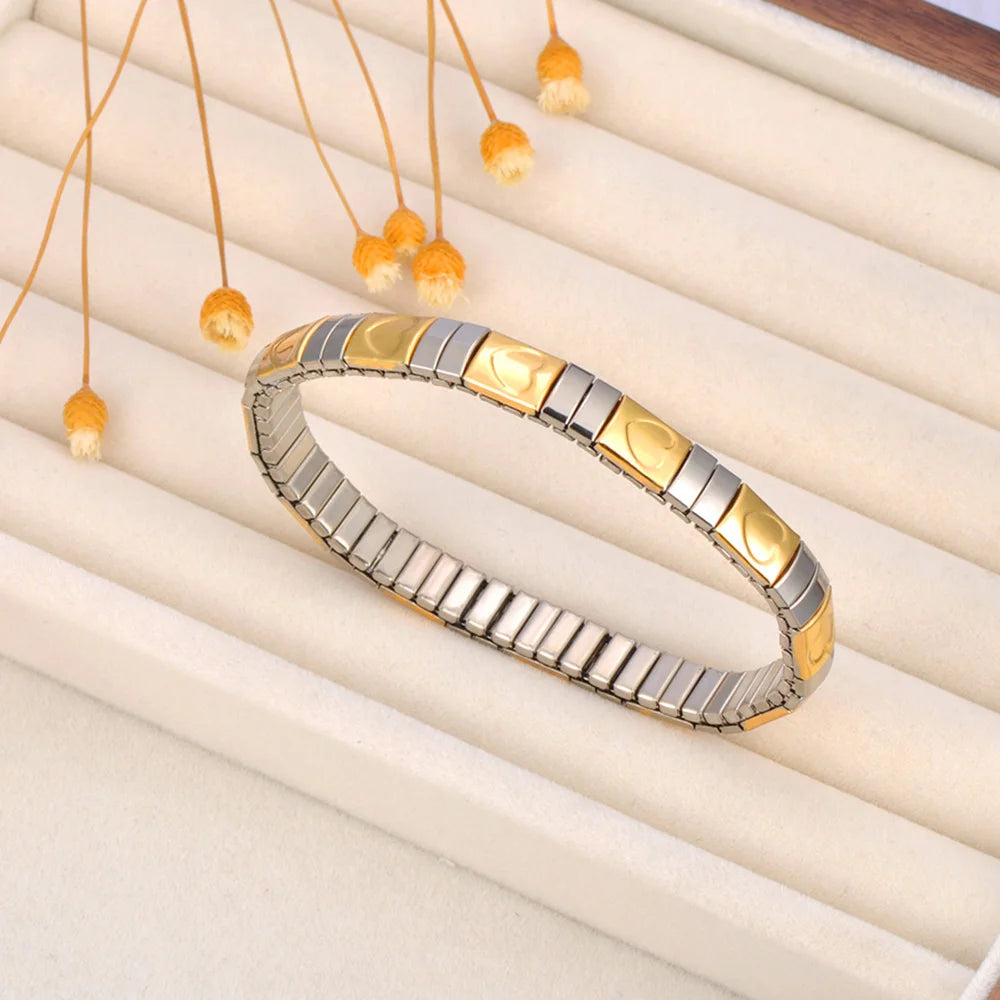 Pulseira Feminina Banhada a Ouro – Aço Inoxidável com Cristal – À Prova d'água