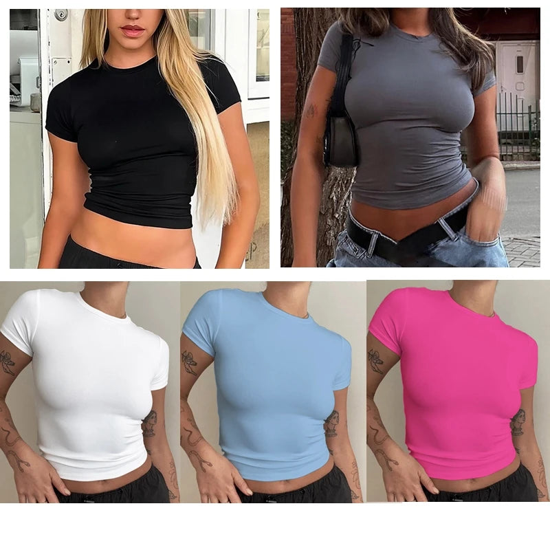 Camiseta Feminina Slim Fit Manga Curta – Gola Redonda – Estilo Y2K