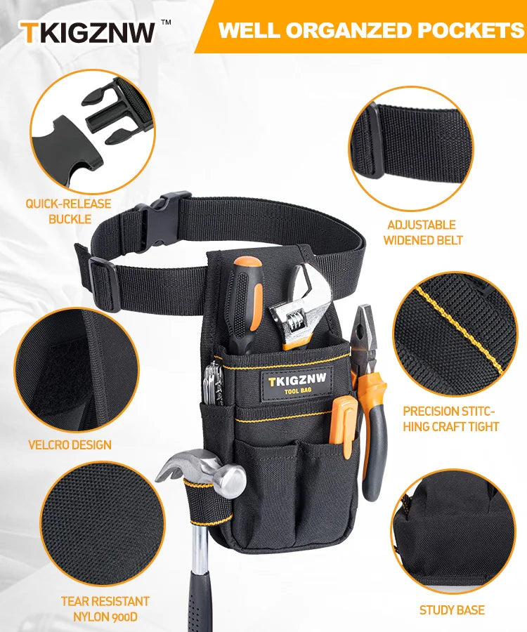 Bolsa de Ferramentas Profissional com Cinto – 6 Bolsos e 9 Suportes para Chaves