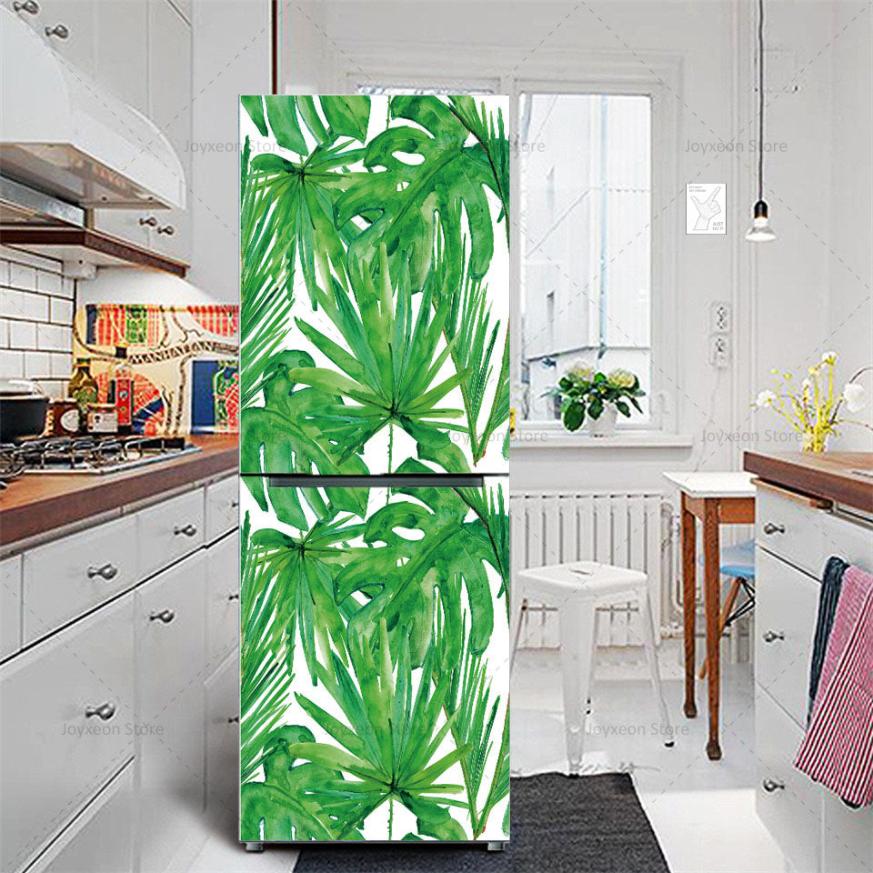 Retro Flower Fridge Sticker Light Blue Background Vinyl PVC Waterproof Self-Adhesive Poster Mural Decorative Fridge Sticker