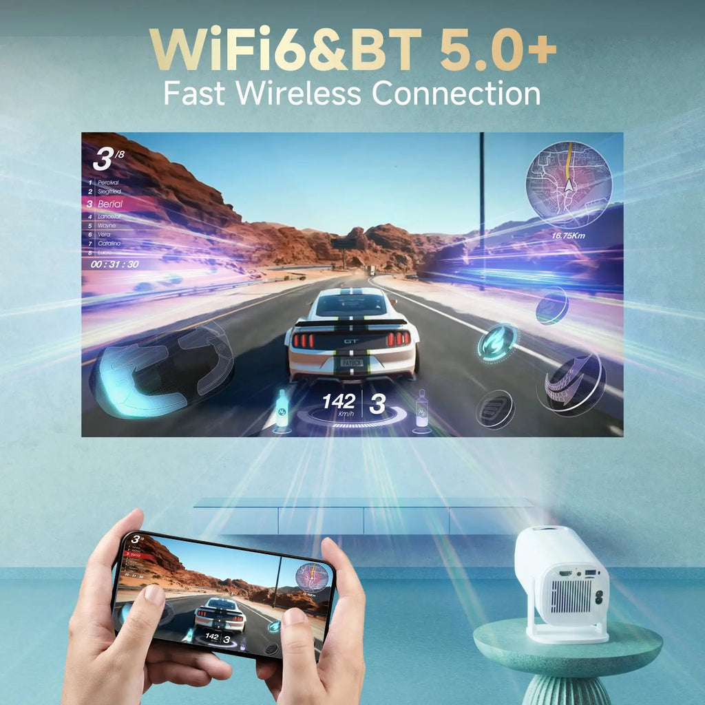 Mini Projetor Smart Android 14 – WiFi 6 – Bluetooth 5.0 – Suporte 4K – Home Theater