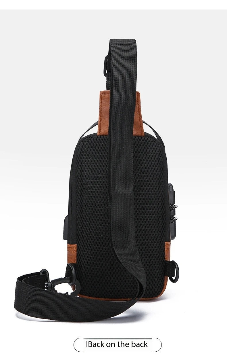 Bolsa Transversal Masculina Antifurto – Porta USB – Cadeado com Senha – Couro PU