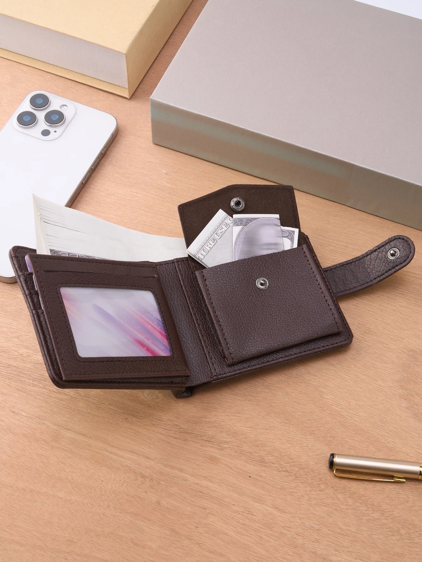 Carteira Masculina de Couro com Zíper – Slim com Porta-cartões e Moedas