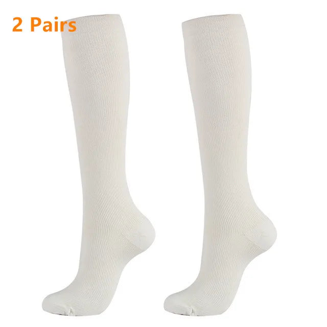 2 Pairs Compression Stockings Blood Circulation Promotion Slimming Sport Nurse Socks Anti Fatigue Comfort Knee High