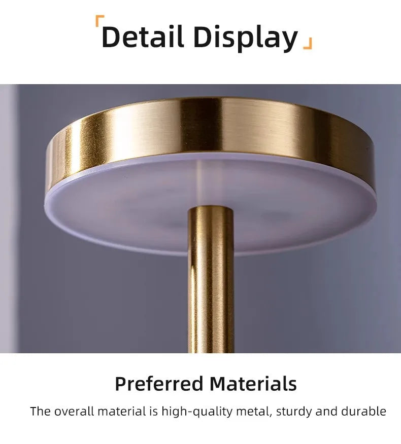 Luminária de Mesa LED Recarregável USB – 3 Cores – Dimmer – Corpo Metálico