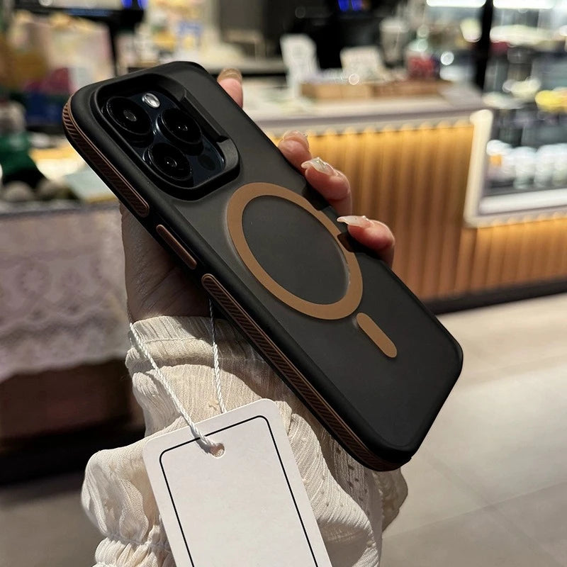 Luxury Matte Armor Phone Case For iPhone 16 15 14 11 12 13 Pro Max Plus Magsafe Magnetic Bumper Back Cases Cover Funda Coque