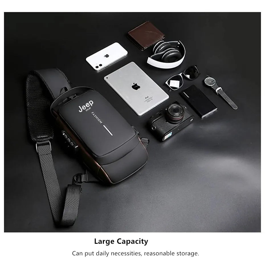 Bolsa Transversal Masculina Jeep Buluo – Nylon Antifurto – Vários Compartimentos