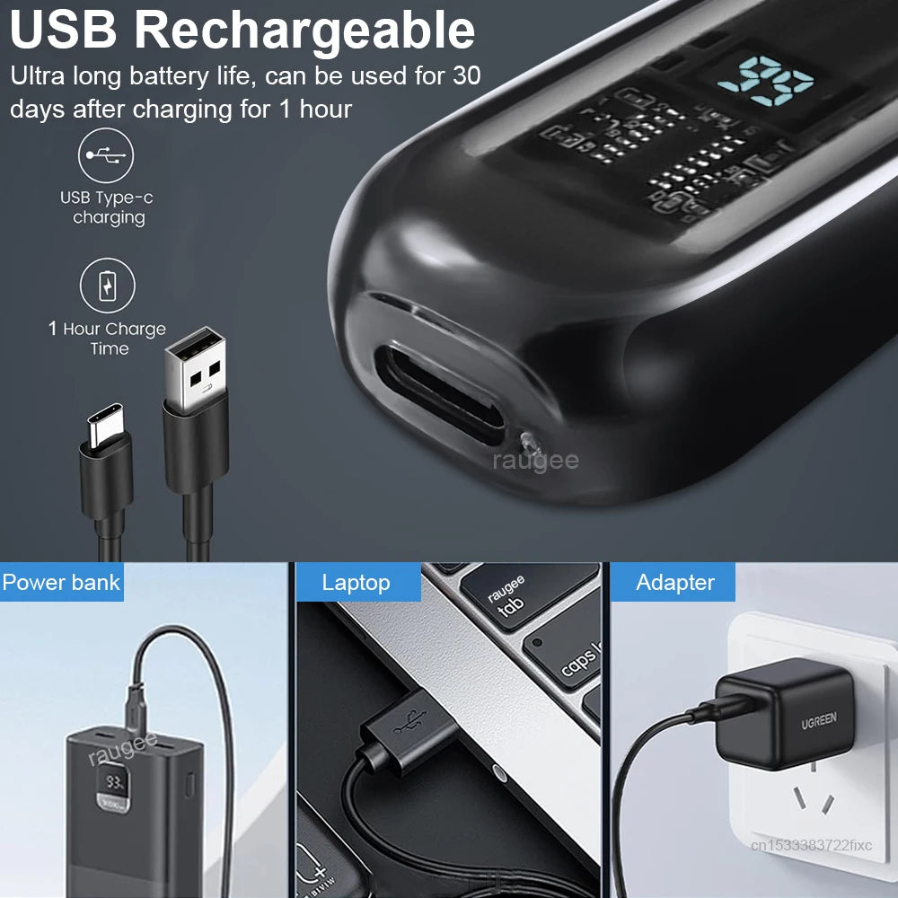 Aparador de Pelos Nasal Elétrico Recarregável – Lâmina Dupla Inox – IPX7 – Display LED