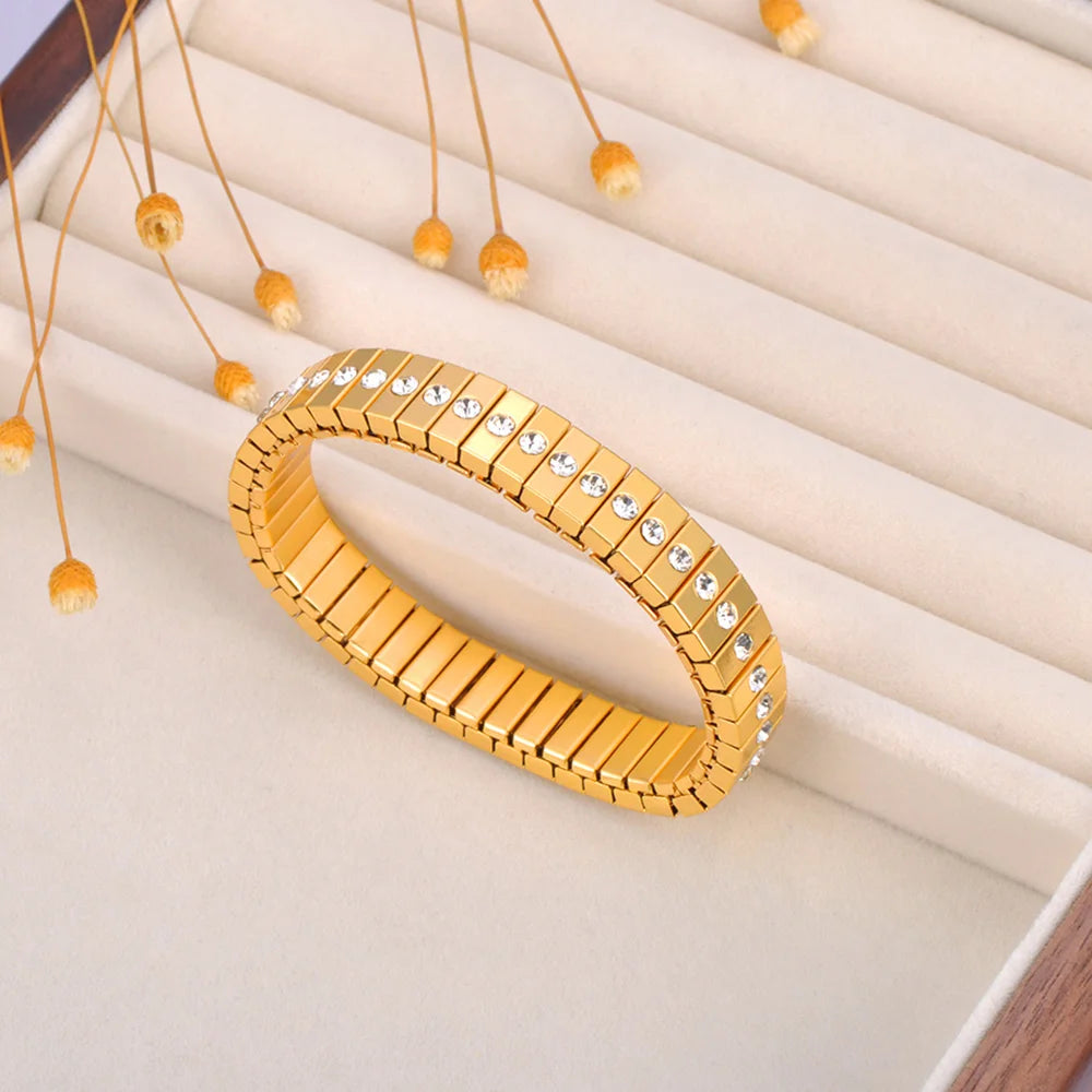 Pulseira Feminina Banhada a Ouro – Aço Inoxidável com Cristal – À Prova d'água