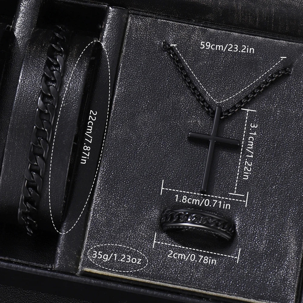 Kit Presente Masculino 4 Peças - Relógio + Pulseira + Colar + Anel