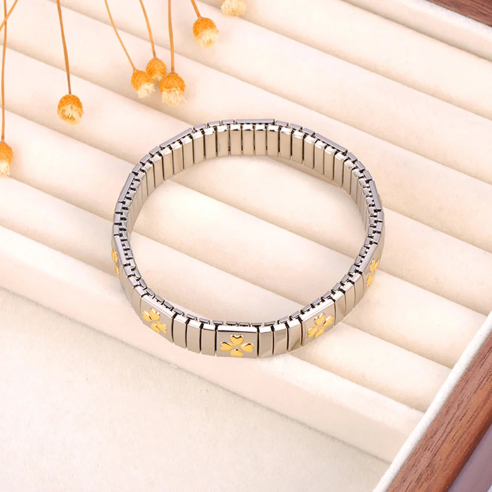 Pulseira Feminina Banhada a Ouro – Aço Inoxidável com Cristal – À Prova d'água