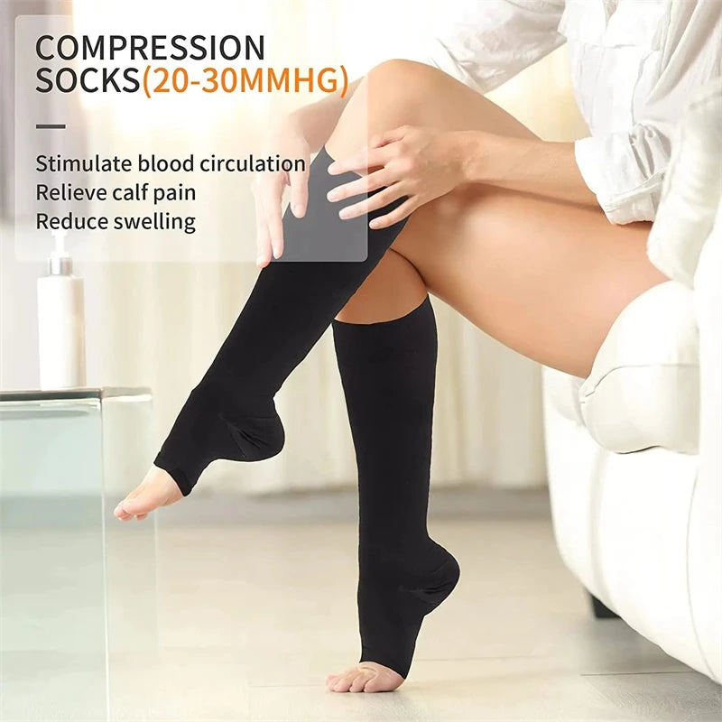 Meia de Compressão com Ziper – Unissex – Previne Varizes – Tamanhos S ao XXL