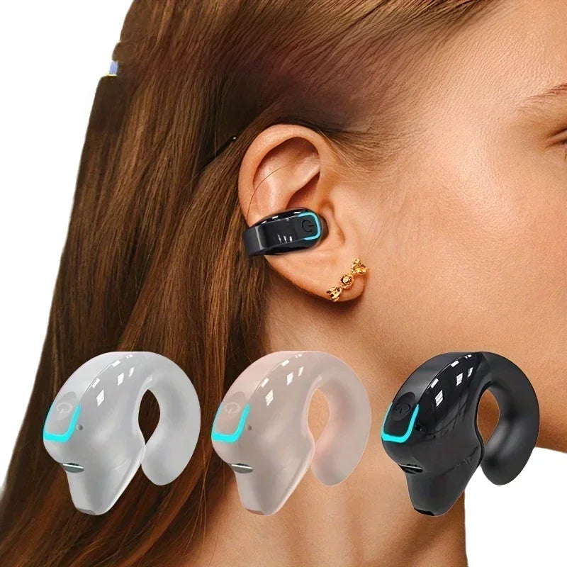 Fone Bluetooth Clip-On Esportivo – Design Aberto – Cancelamento de Ruído – Microfone HD