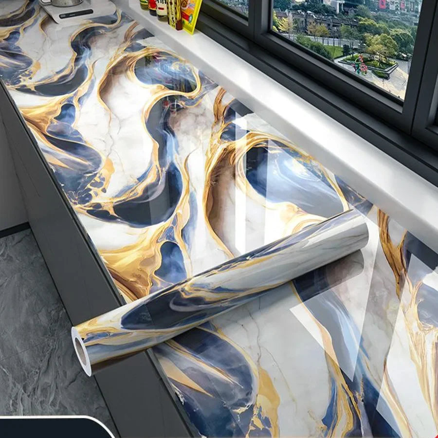 Papel de Parede Marmorizado Impermeável – Cozinha e Sala de Jantar – Autoadesivo