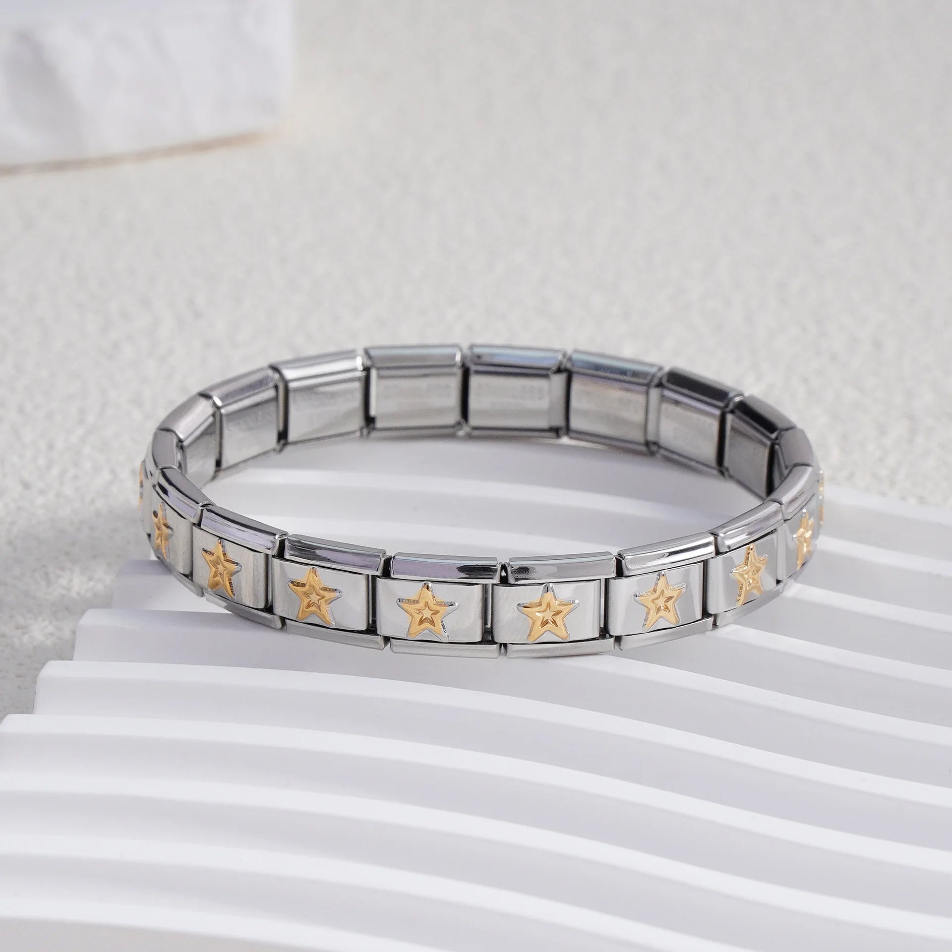 Pulseira Modular Estrelas 9mm – Aço Inox – Unissex – DIY – Moda e Presentes