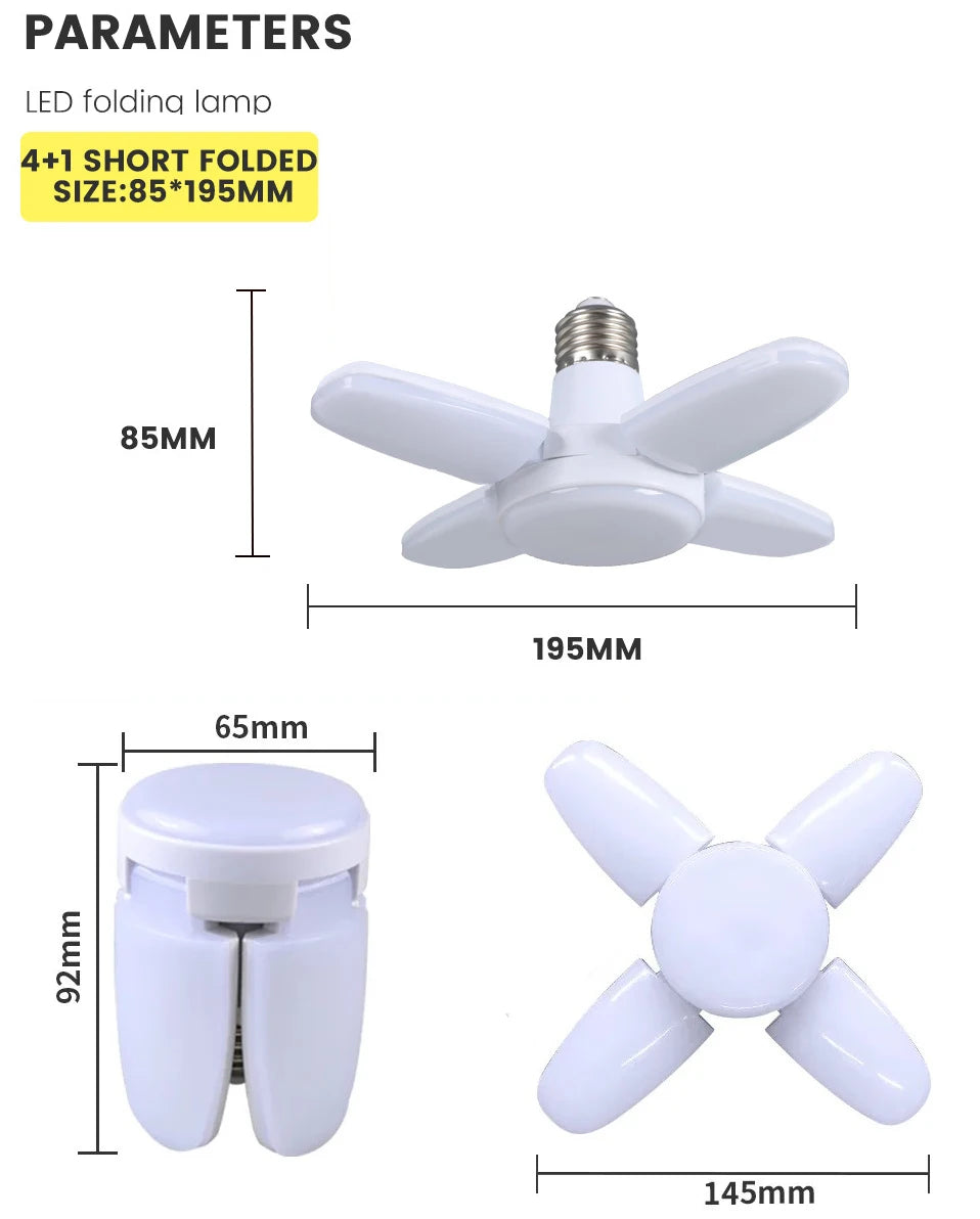 Lâmpada LED Dobrável E27 28W – Luz Branca 6500K – Para Teto e Garagem