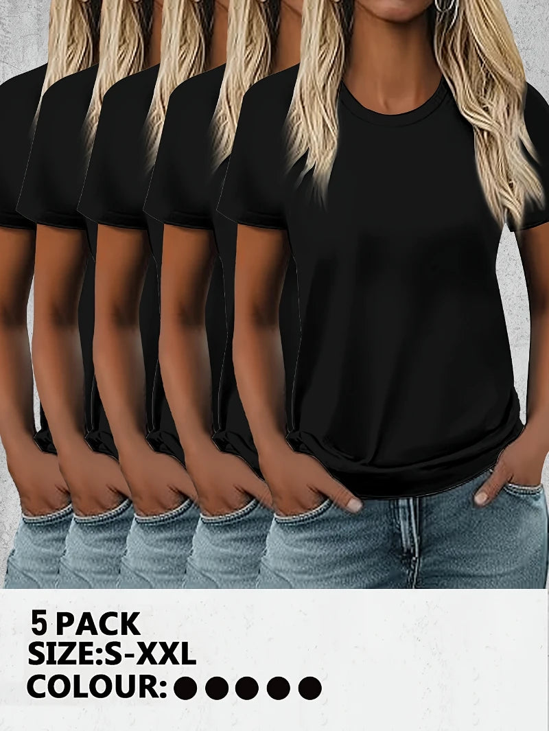 Kit 5 Camisetas Femininas Plus Size  Casual e Confortável