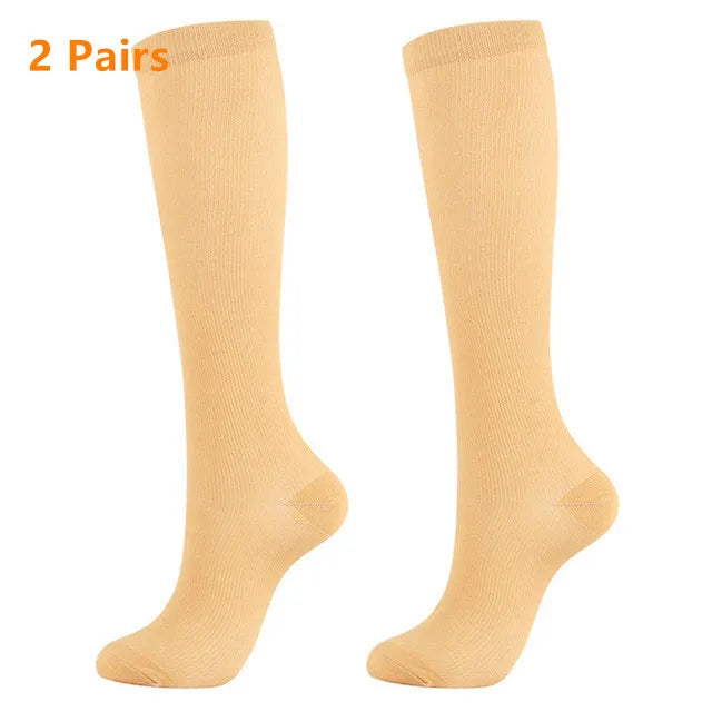 2 Pairs Compression Stockings Blood Circulation Promotion Slimming Sport Nurse Socks Anti Fatigue Comfort Knee High