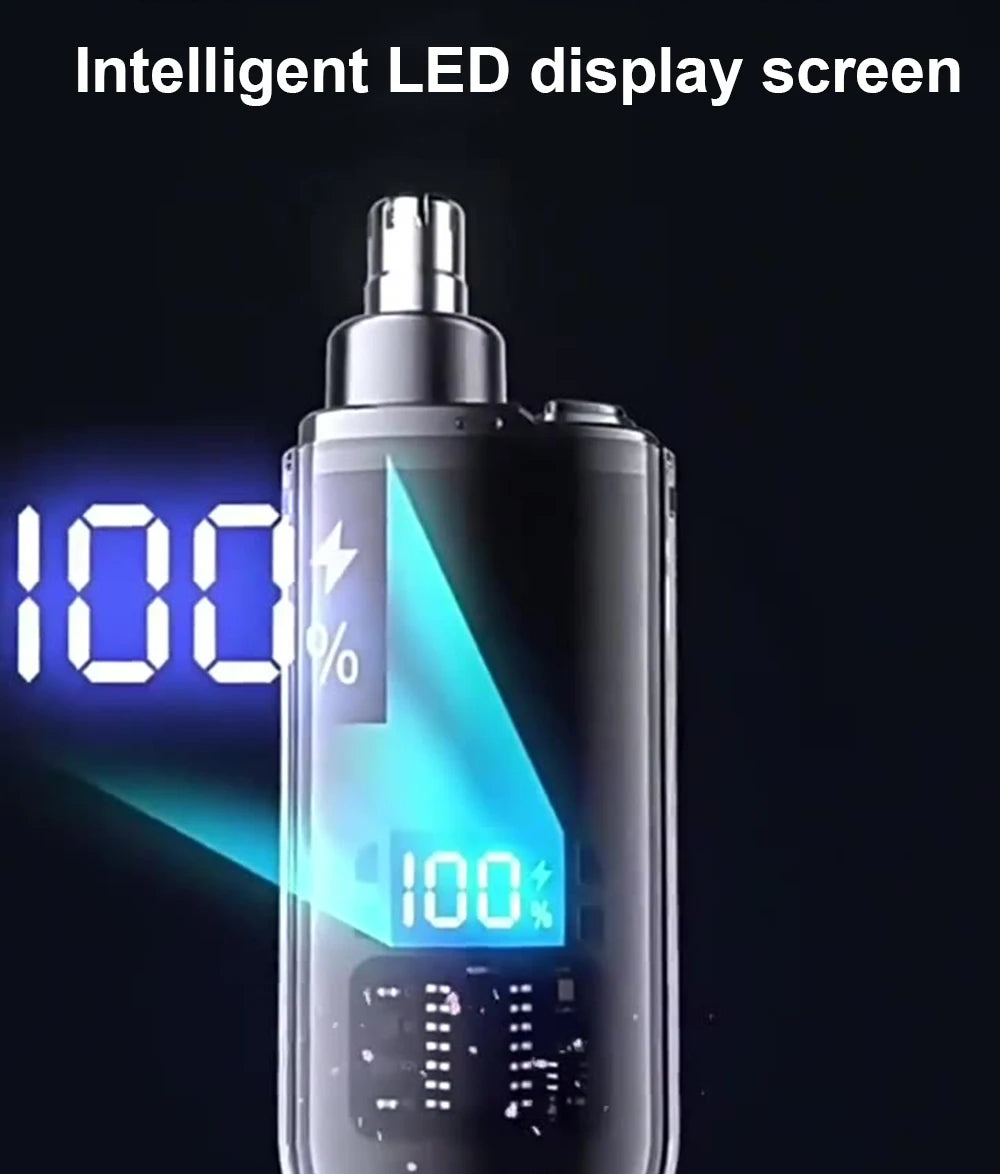 Aparador de Pelos Nasal Elétrico Recarregável – Lâmina Dupla Inox – IPX7 – Display LED