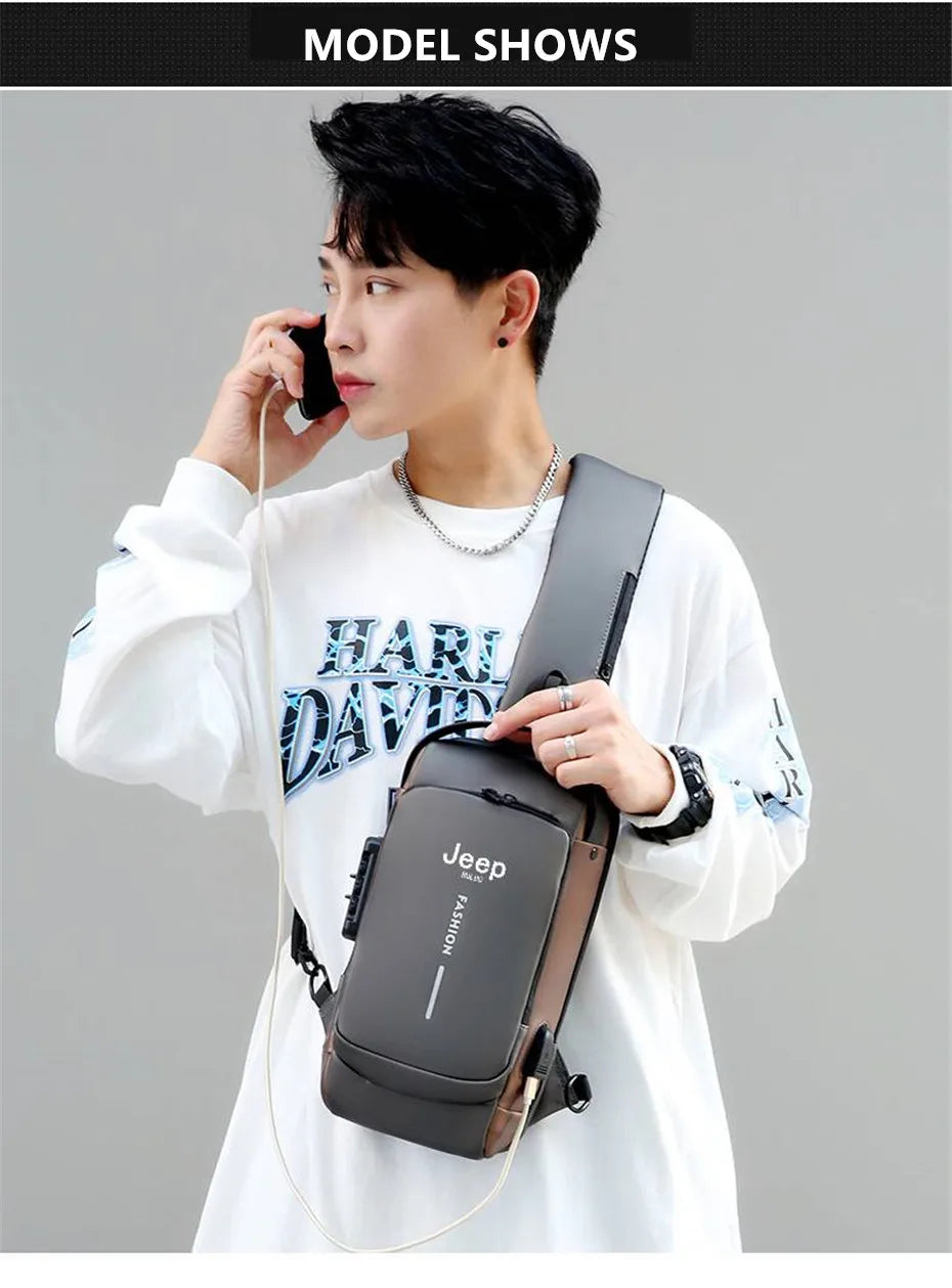 Bolsa Transversal Masculina Jeep Buluo – Nylon Antifurto – Vários Compartimentos