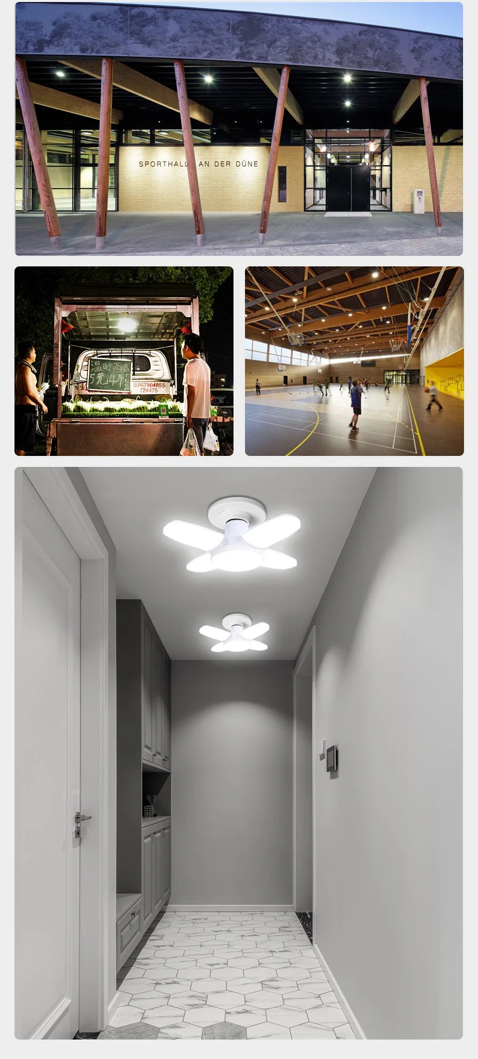 Lâmpada LED Dobrável E27 28W – Luz Branca 6500K – Para Teto e Garagem