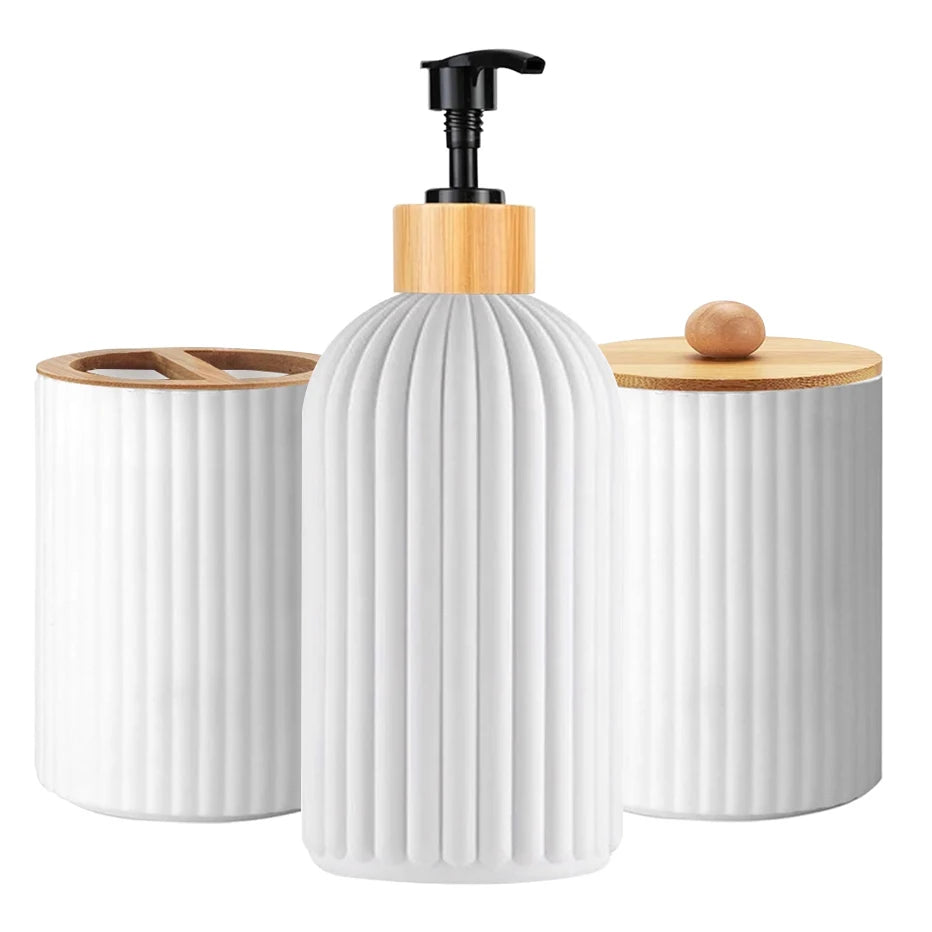 Kit Organizador de Banheiro – Dispenser de Sabão, Porta-algodão e Suporte para Escova