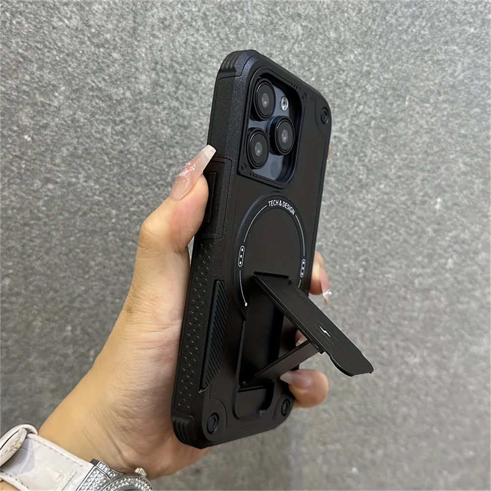 Luxury Kickstand Magnetic With Strap Case For iPhone 17 16 15 12 13 14 Pro Max 11 17 Air Wireless charging Shockproof Back Cover
