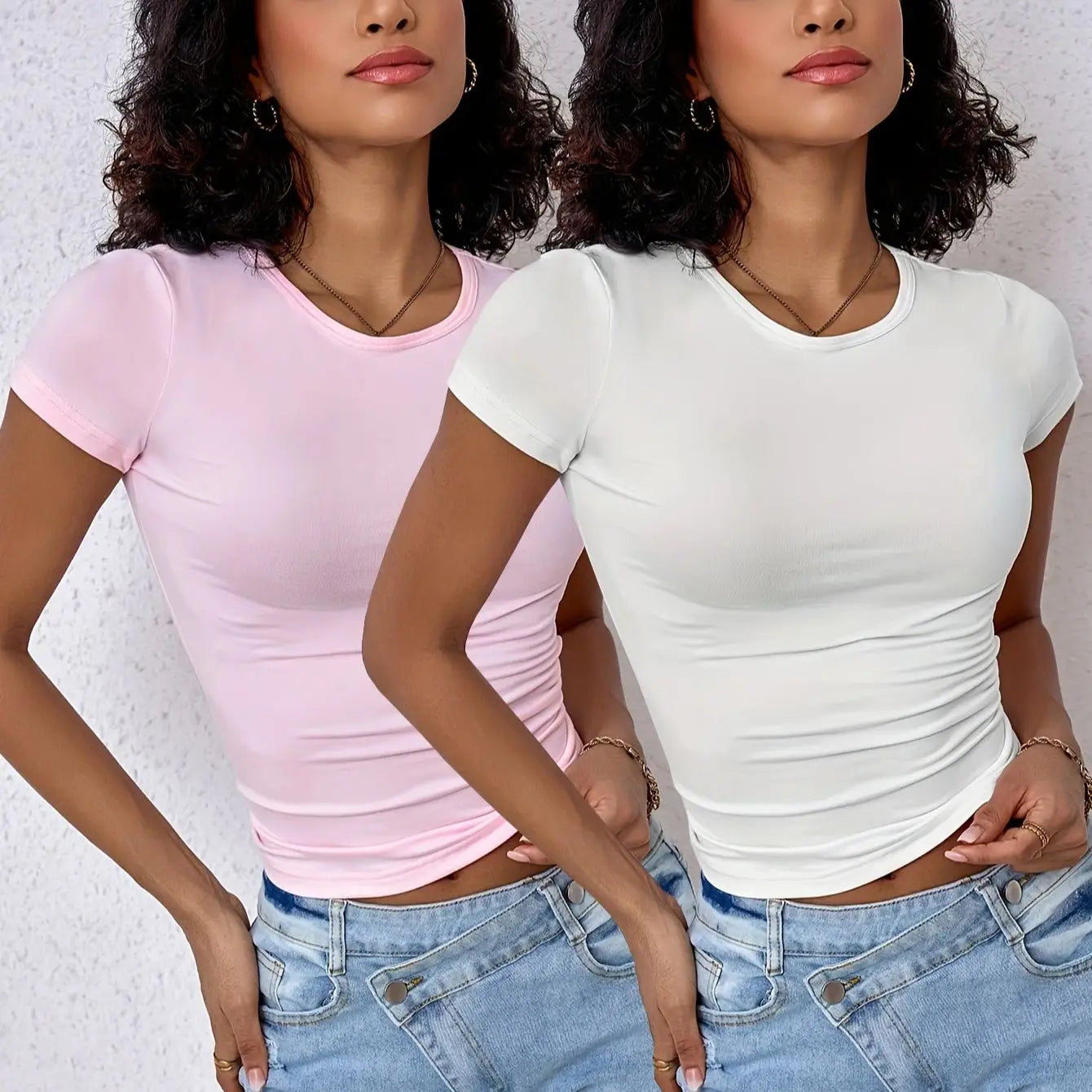 Kit 3 Camisetas Femininas Slim Fit Manga Curta Gola Redonda Y2k Vintage