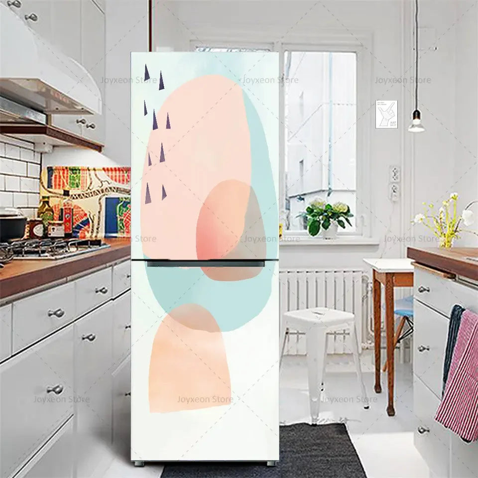 Retro Flower Fridge Sticker Light Blue Background Vinyl PVC Waterproof Self-Adhesive Poster Mural Decorative Fridge Sticker