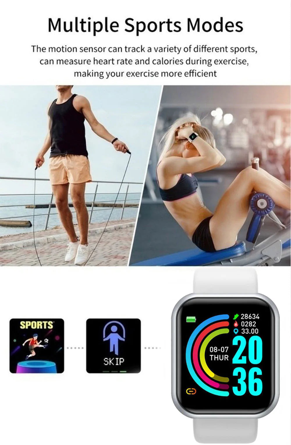 Smartwatch Esportivo – Monitor Cardíaco e Sono – Notificações – Unissex