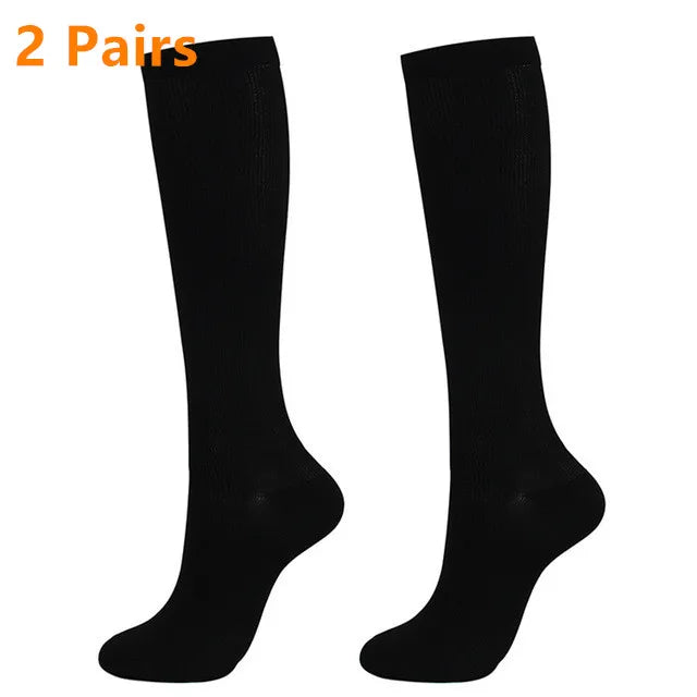 2 Pairs Compression Stockings Blood Circulation Promotion Slimming Sport Nurse Socks Anti Fatigue Comfort Knee High
