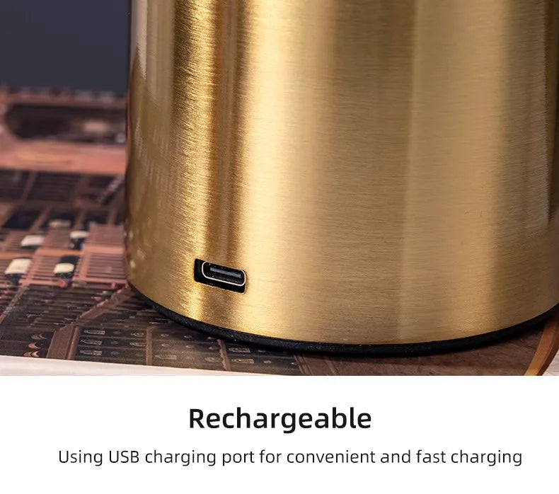 Luminária de Mesa LED Recarregável USB – 3 Cores – Dimmer – Corpo Metálico