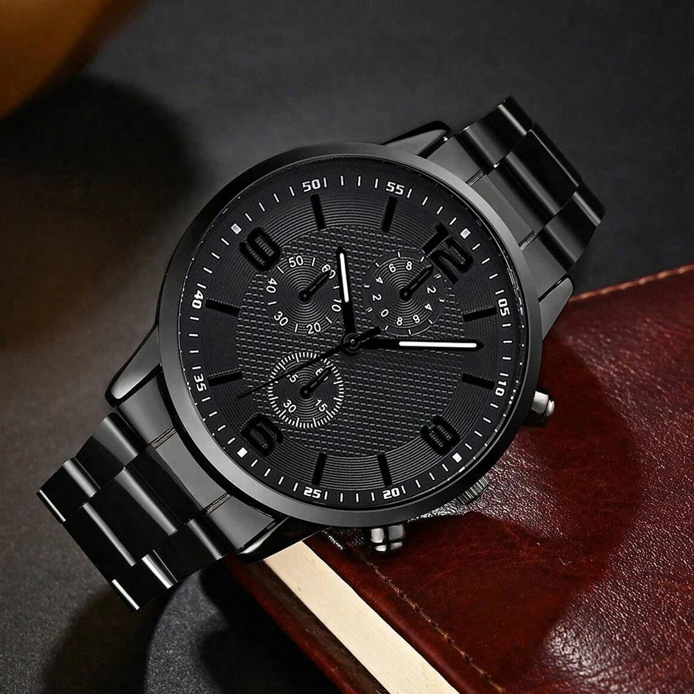 Kit Presente Masculino 4 Peças - Relógio + Pulseira + Colar + Anel
