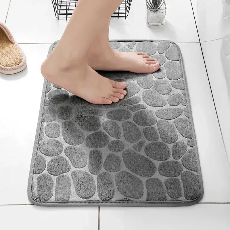 Tapete de Microfibra com Efeito Pedras – Espuma de Memória – Antiderrapante – Banheiro e Sala