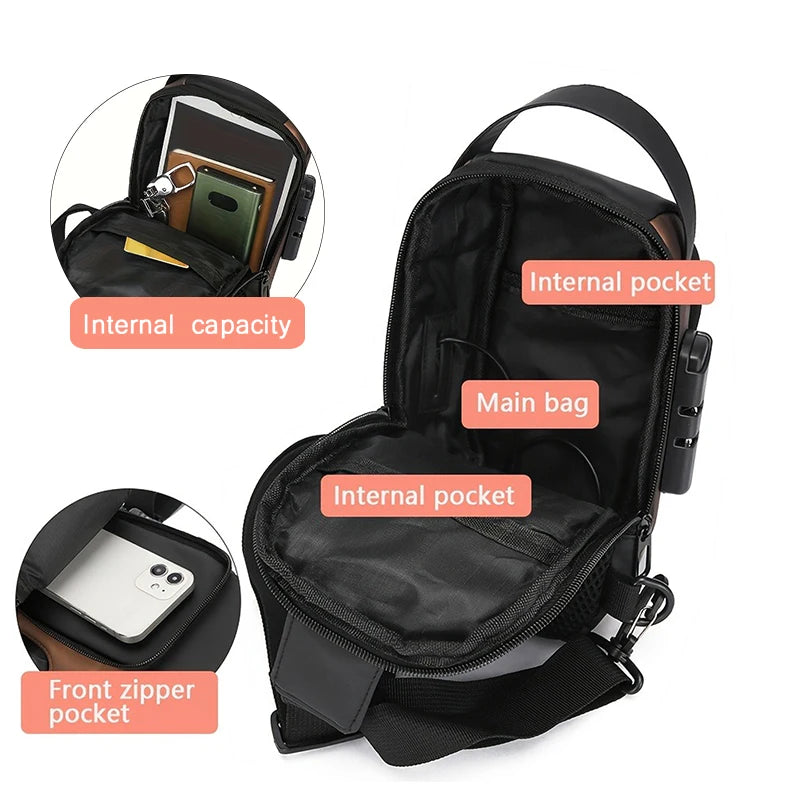 Bolsa Transversal Masculina – Tecido Oxford – Bolso para Celular – Cadeado com Senha
