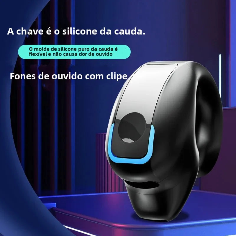 Fone Bluetooth Clip-On Esportivo – Design Aberto – Cancelamento de Ruído – Microfone HD