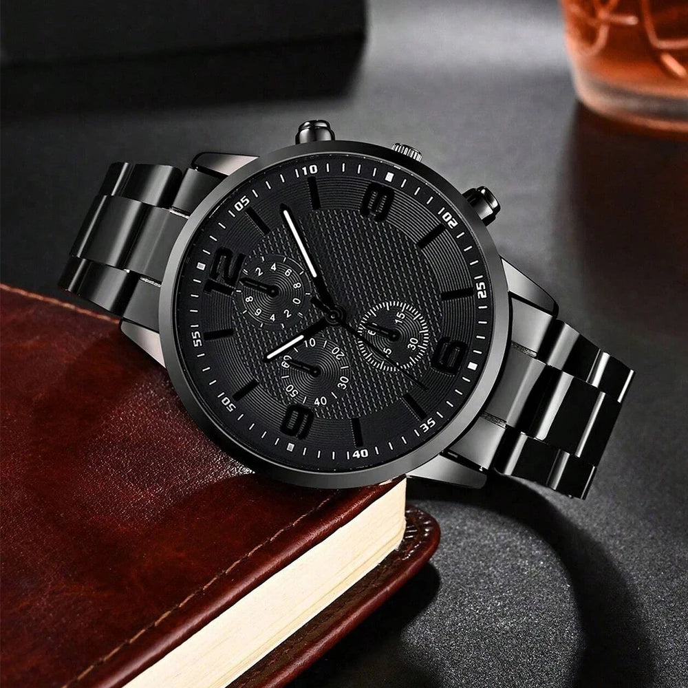Kit Presente Masculino 4 Peças - Relógio + Pulseira + Colar + Anel