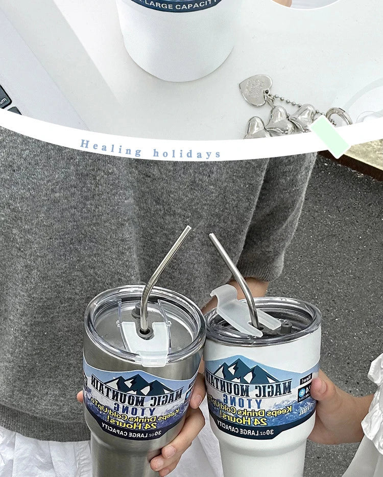 Garrafa Térmica Inox 900ml com Canudo – Isolamento a Vácuo – Ideal para Viagem e Uso Diário
